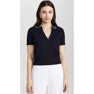 Wyeth Sterling Knit Polo Shirt M Navy Preppy Office Quiet Luxury Minimalist